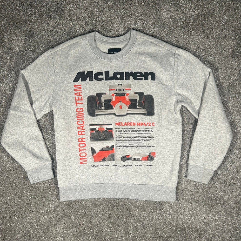 McLaren Motor Racing Team MP4/2 C Graphic Sweatshirt Mens Grey Crewneck F1 XS‎